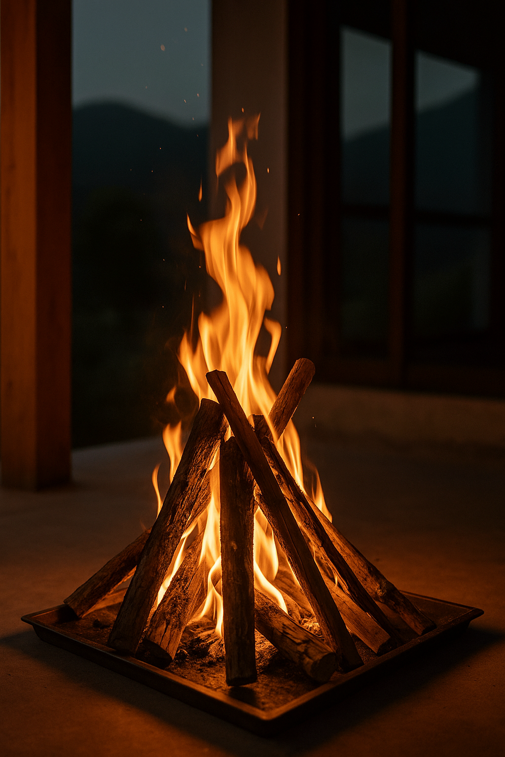 Bonfire and barbeque setup at Chandrakala Homestay